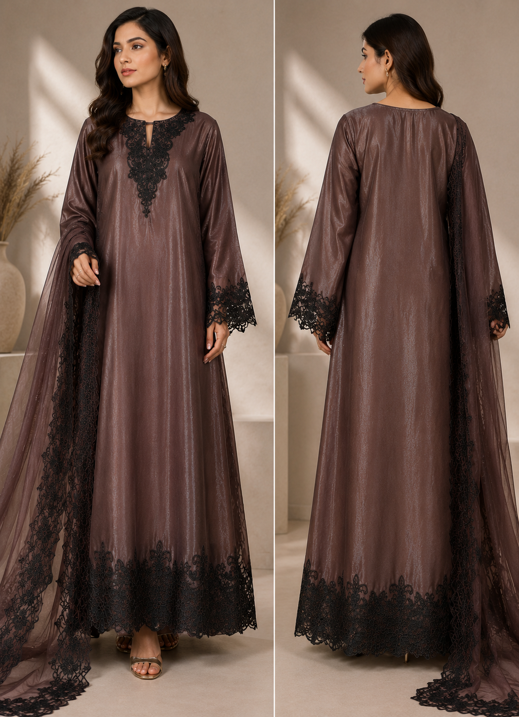 Brown beauty embroded 3 pc