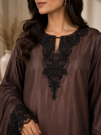 Brown beauty embroded 3 pc